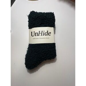 UnHide Softie Socks Forest Green Faux Fur Plush Cozy Lounging Crew Socks NEW